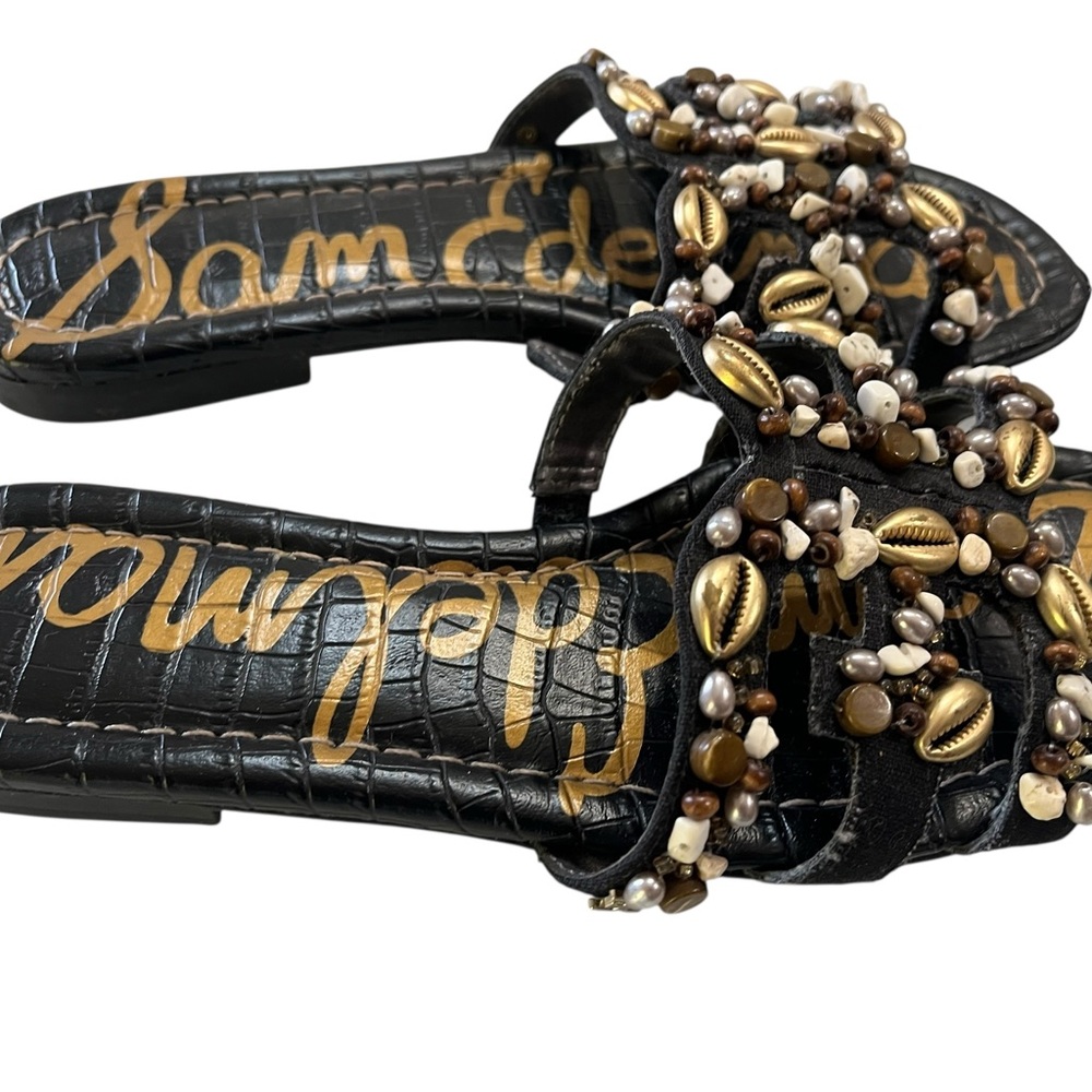 Sam Edelman Black Gold Seashell Sandals Size 7.5 Women’s Beach Resort Summer